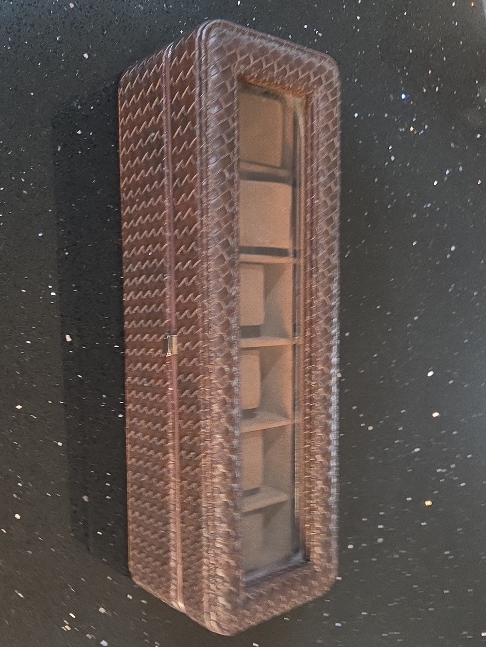 Brown Woven Watch Storage Case with Display Window